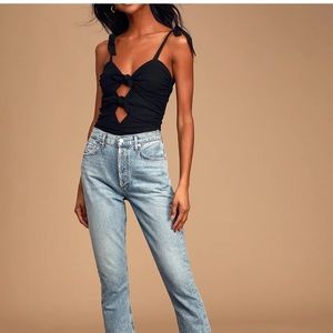 Black Tie-Front Thong Bodysuit NWT